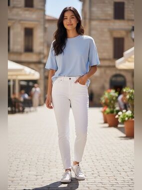 FRAME‎ Le High Skinny White Raw Hem Jeans Women’s Size 28 Stretch Denim